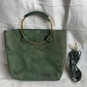 tribe alive Green Suede Tote with Gold Ring Handles